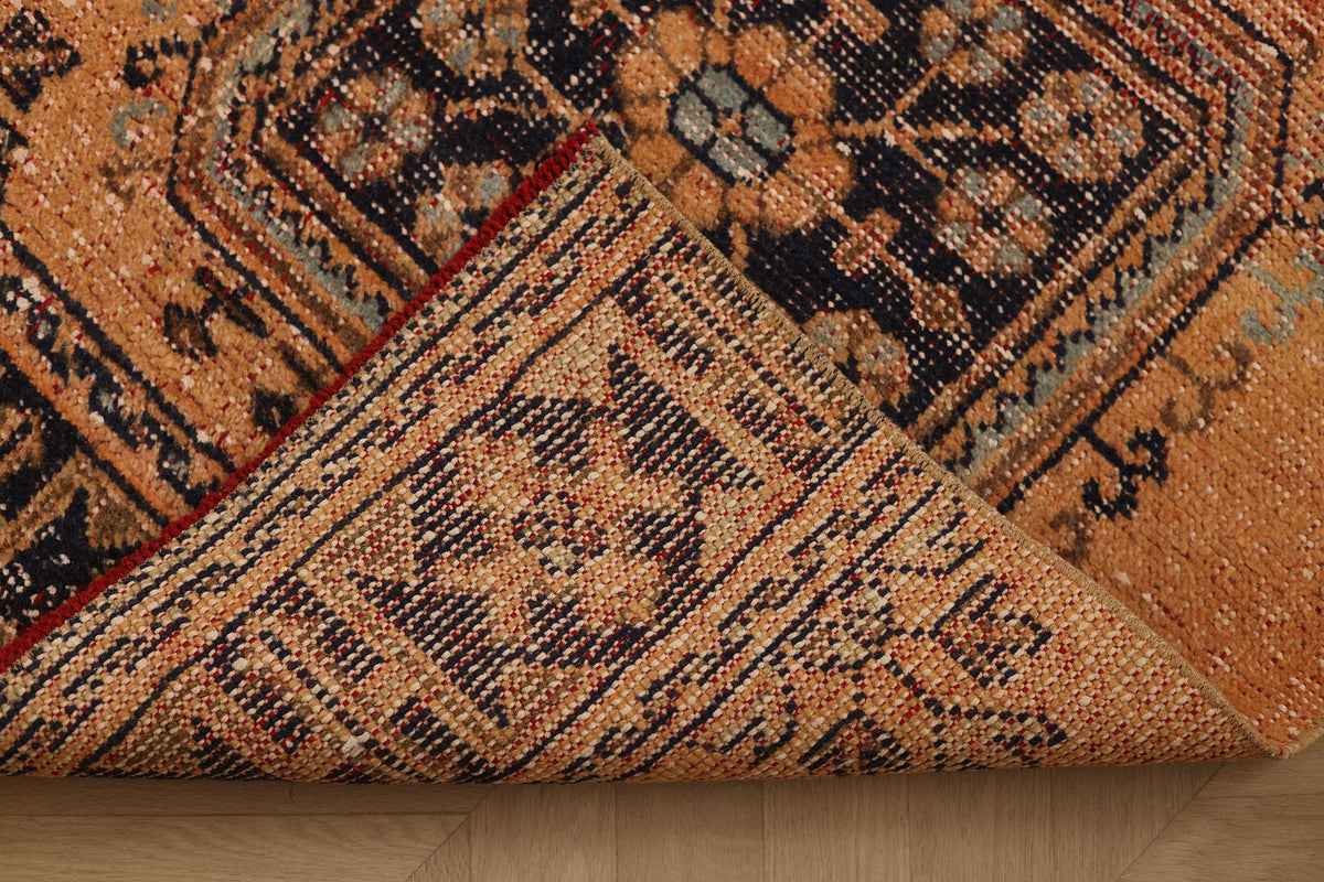 Vintage Konya Turkish Runner Rug 2x10 ft — Orange & Blue Geometric (No. 29149)