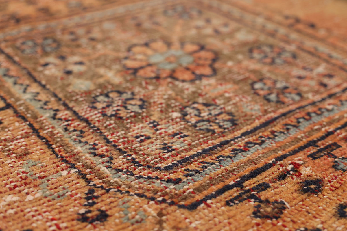 Vintage Konya Turkish Runner Rug 2x10 ft — Orange & Blue Geometric (No. 29149)