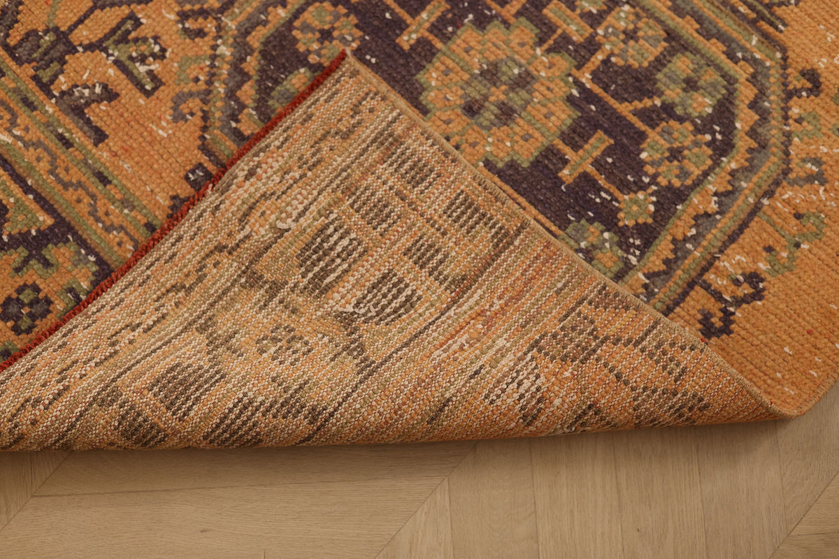 Vintage Konya Turkish Runner Rug 2x10 ft — Orange Geometric