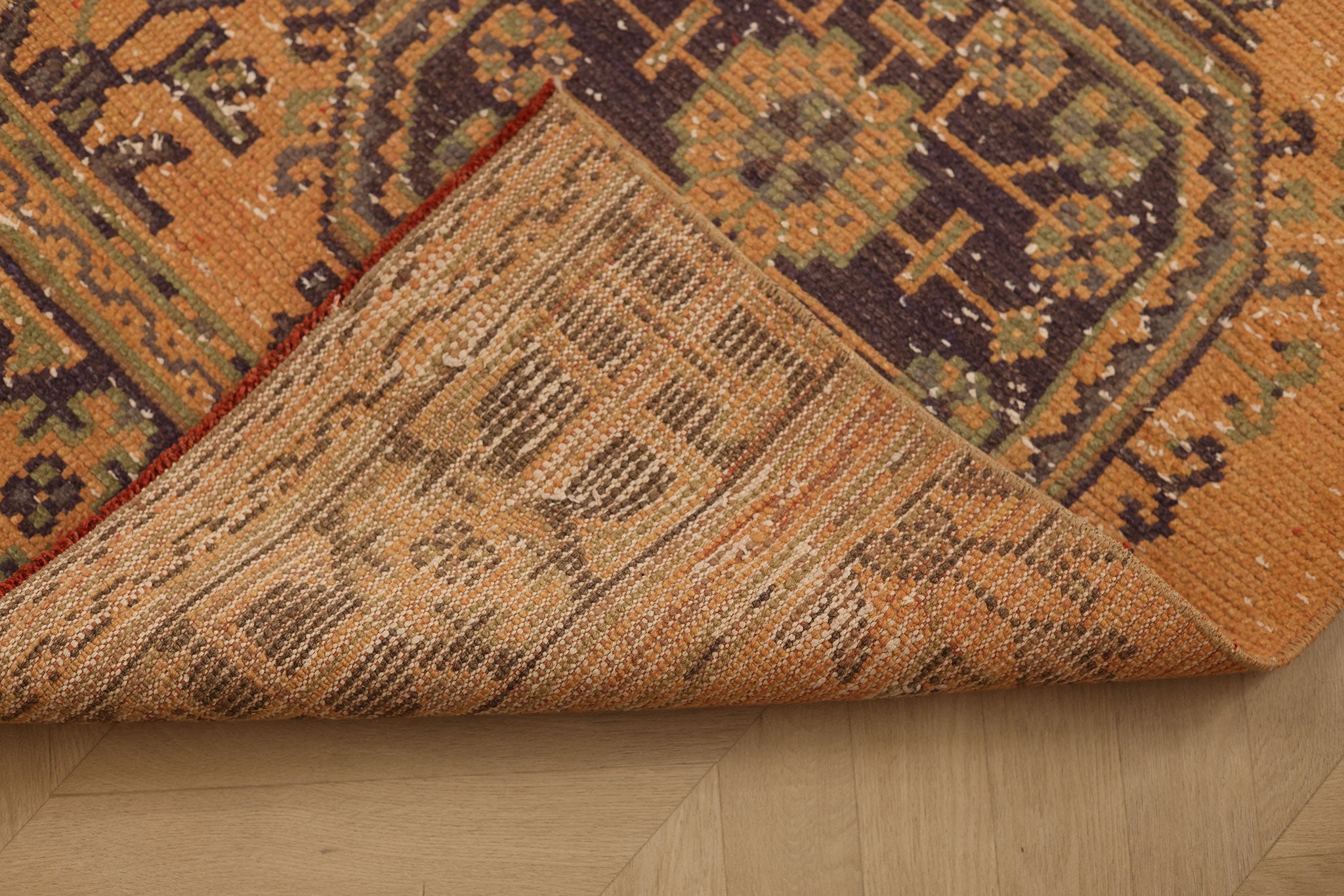 Vintage Konya Turkish Runner Rug 2x10 ft — Orange Geometric