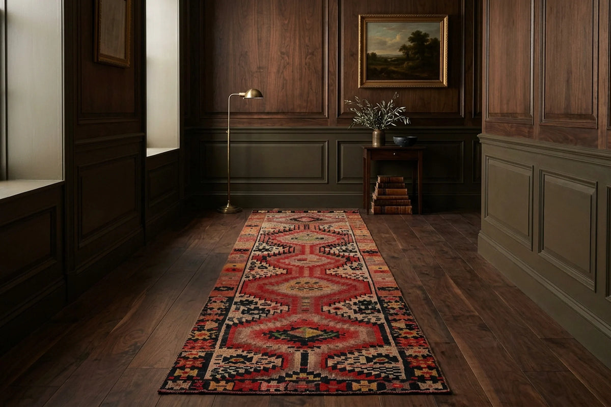 Persian Style Runner Rug in a styled room