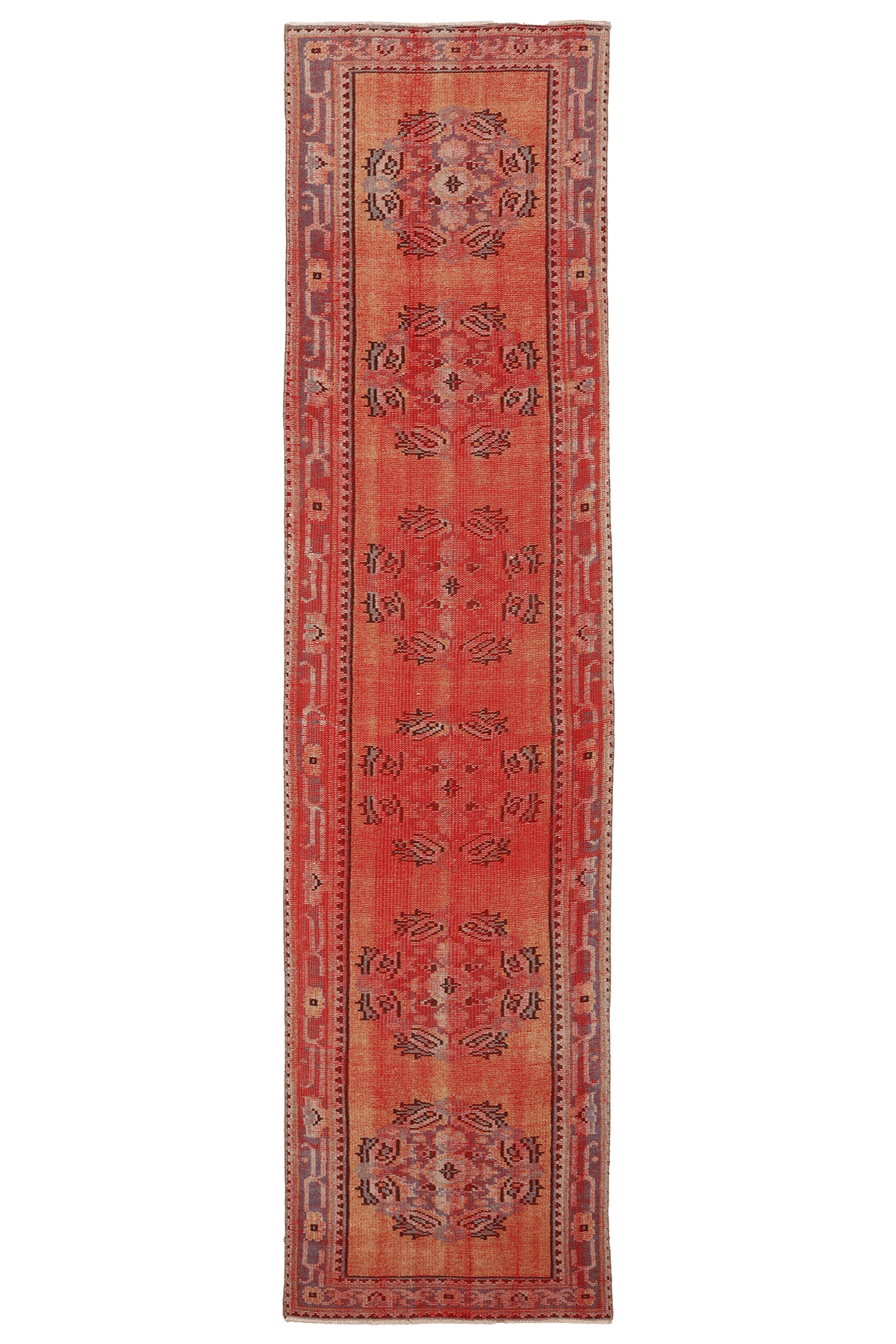 Vintage Manisa Turkish Runner Rug 2x10 ft — Red & Pink Floral