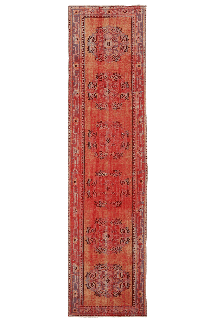 Vintage Manisa Turkish Runner Rug 2x10 ft — Red & Pink Floral