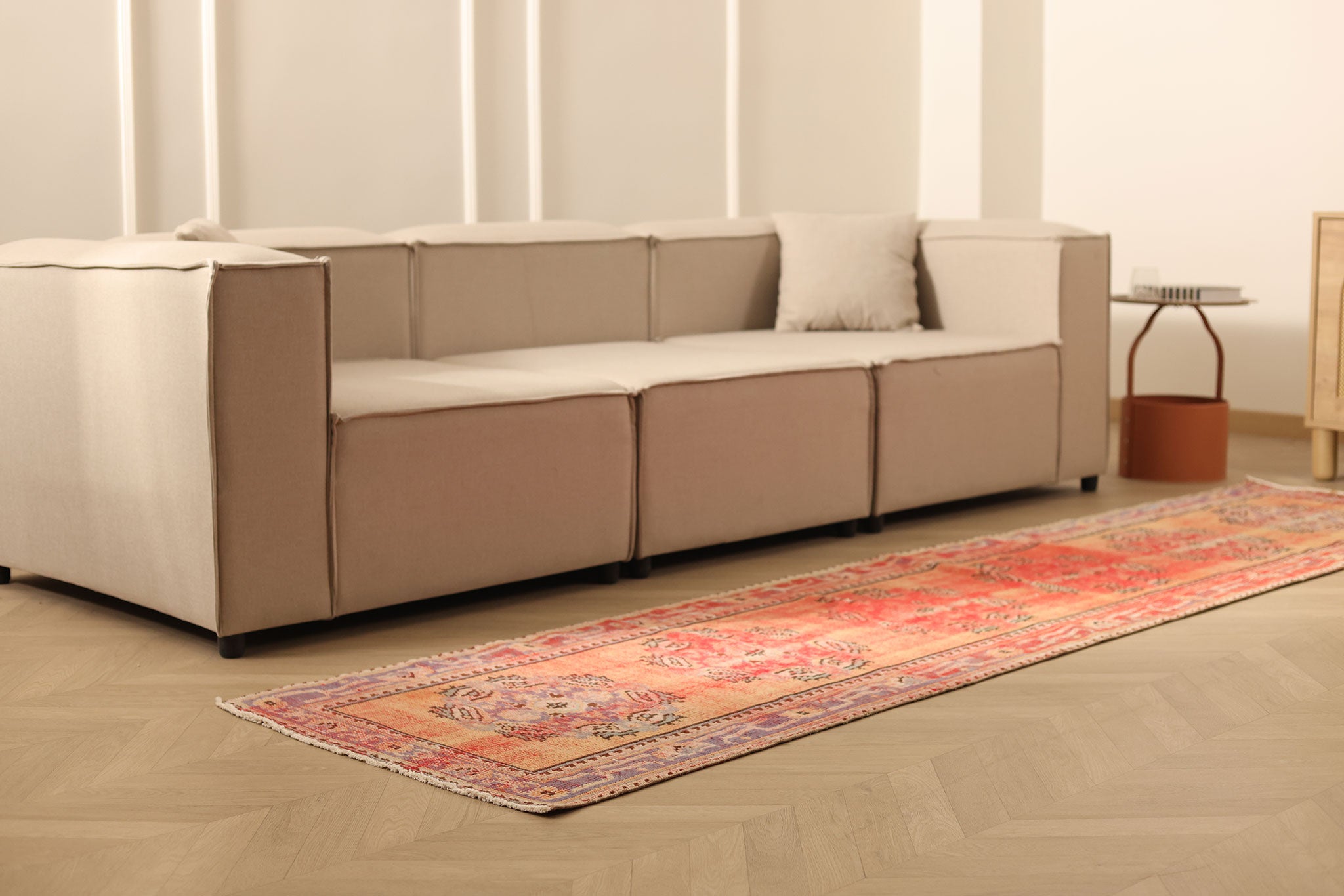 Vintage Manisa Turkish Runner Rug 2x10 ft — Red & Pink Floral