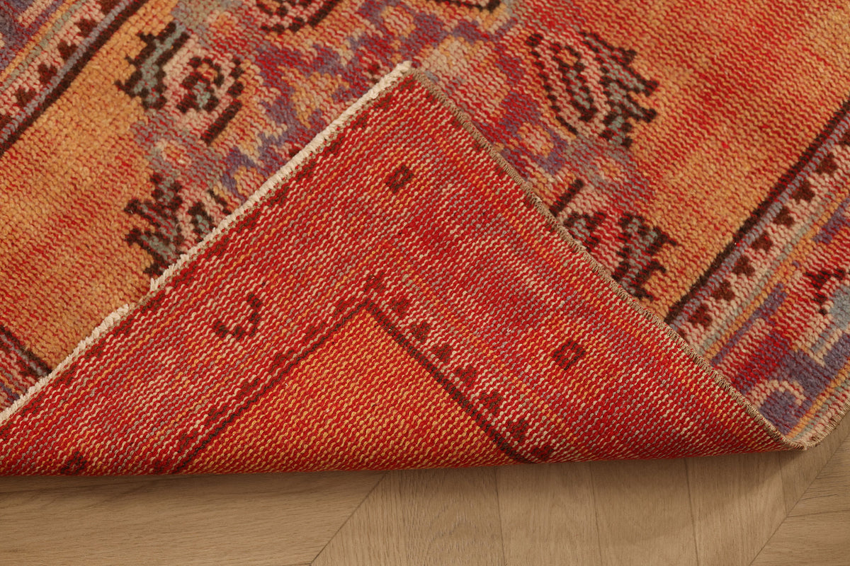 Vintage Manisa Turkish Runner Rug 2x10 ft — Red & Pink Floral