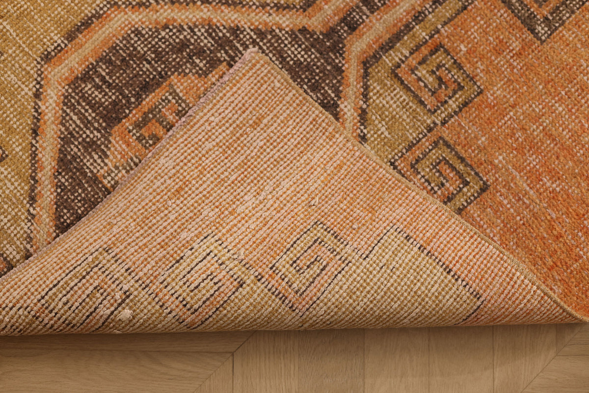 Vintage Malatya Turkish Runner Rug 2x11 ft — Orange & Brown Geometric