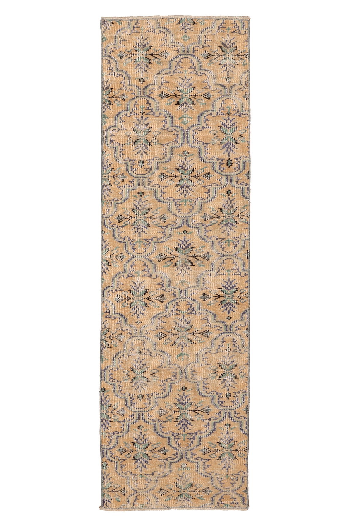 Vintage Manisa Turkish Runner Rug 2x6 ft — Beige & Blue Floral