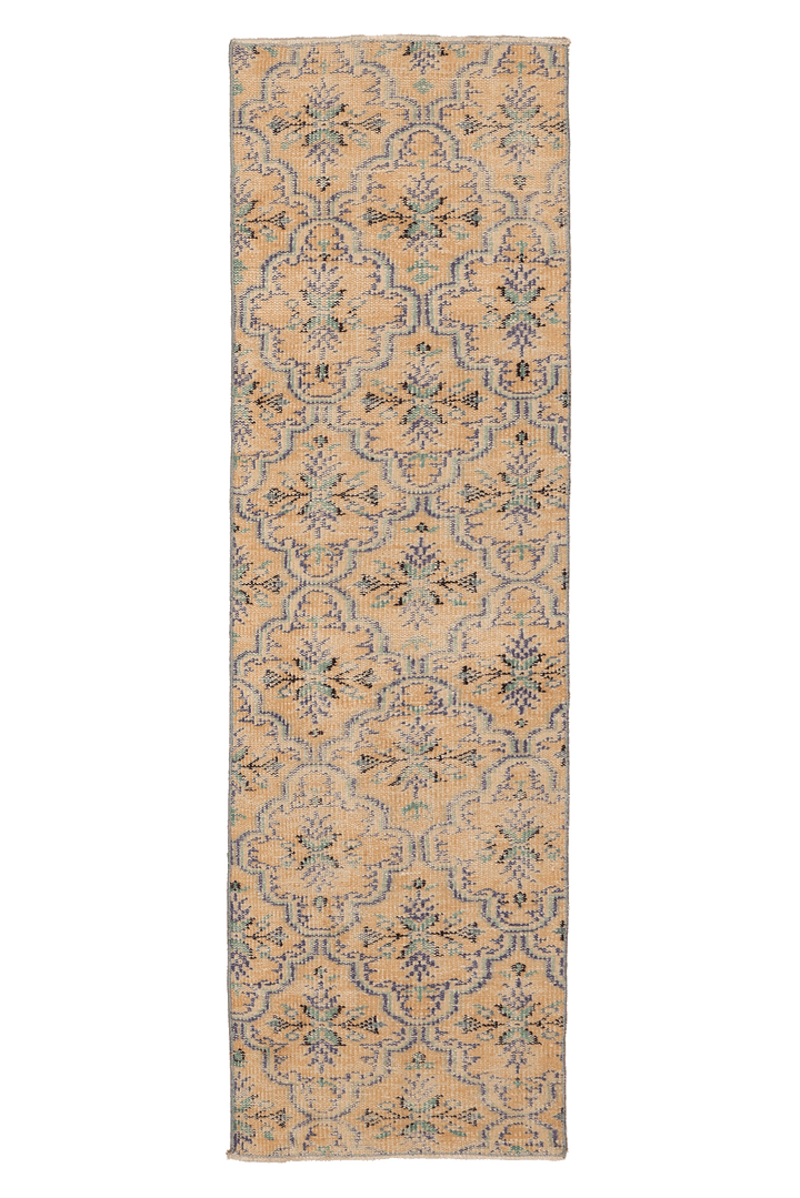 Vintage Manisa Turkish Runner Rug 2x6 ft — Beige & Blue Floral