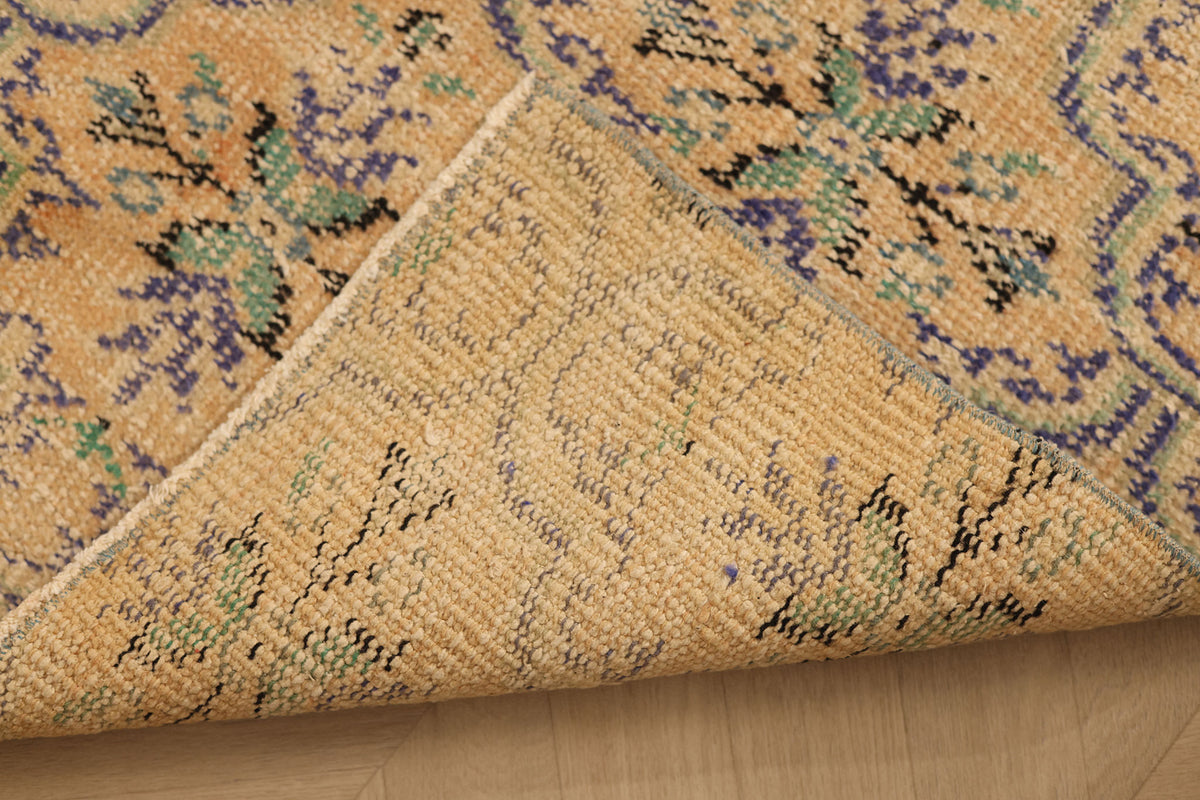 Vintage Manisa Turkish Runner Rug 2x6 ft — Beige & Blue Floral