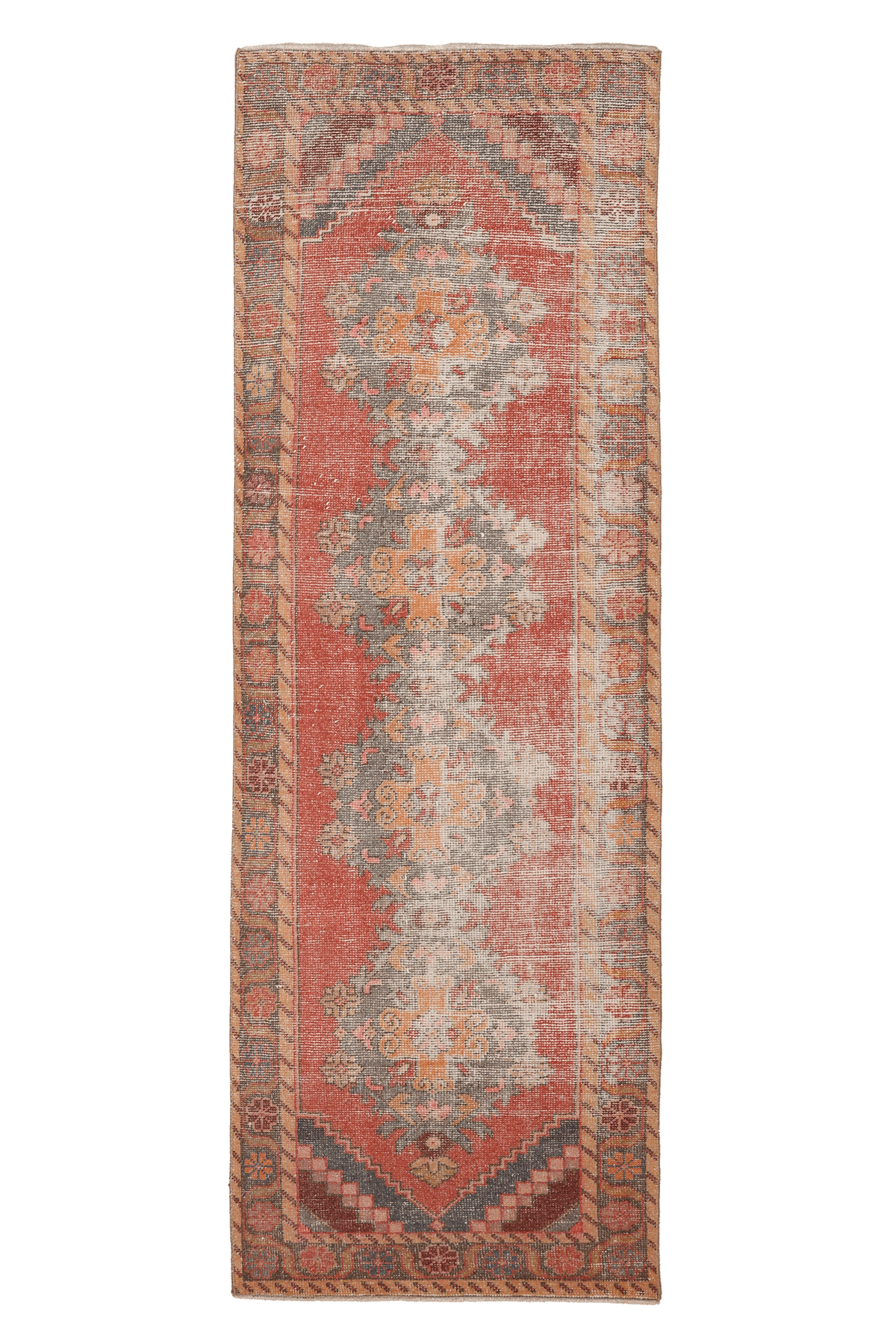 Vintage Niğde Turkish Runner Rug 3x9 ft — Red & Beige Distressed