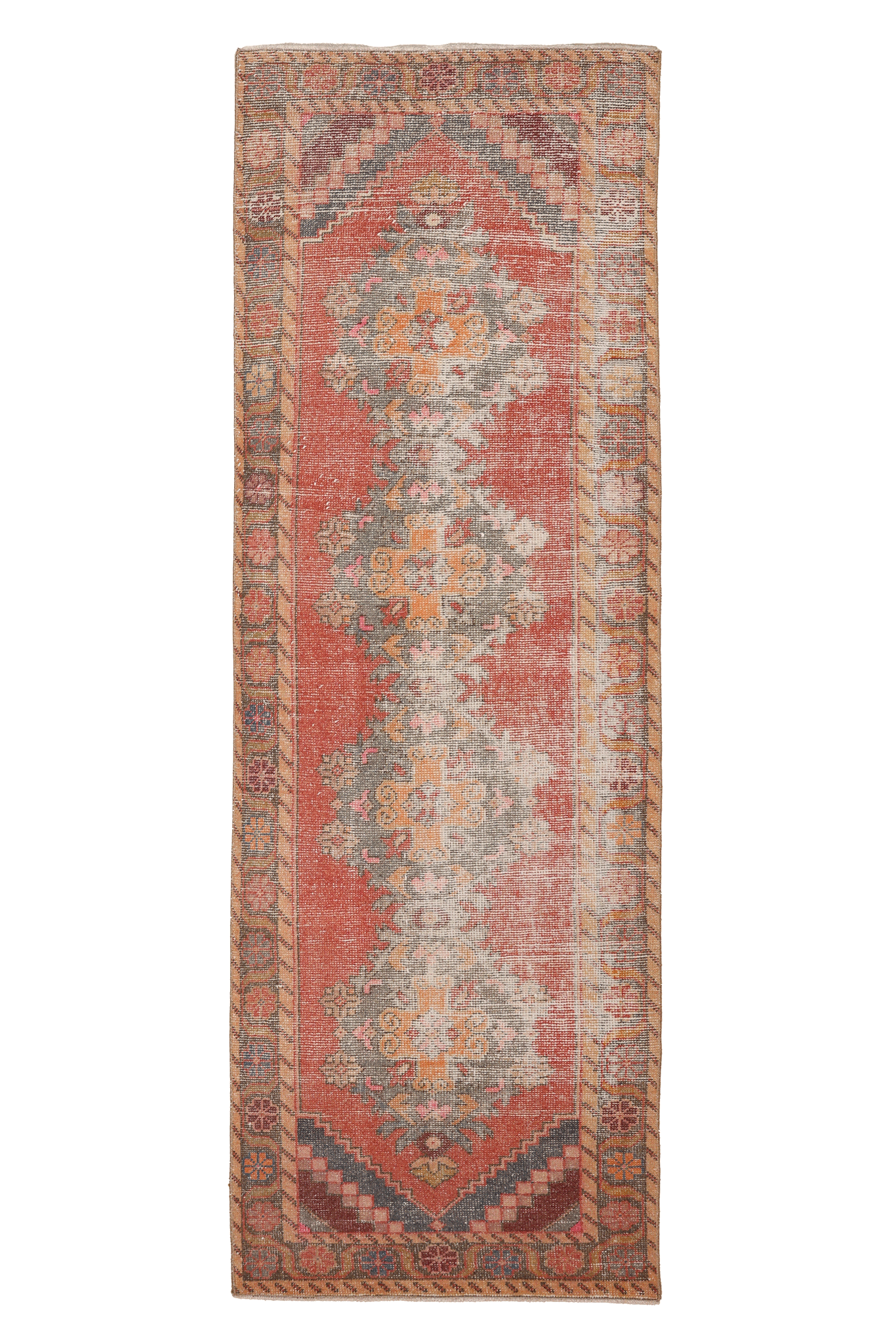 Vintage Niğde Turkish Runner Rug 3x9 ft — Red & Beige Distressed