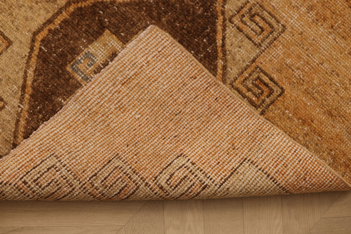 Vintage Malatya Turkish Runner Rug 2x10 ft — Orange & Brown Geometric