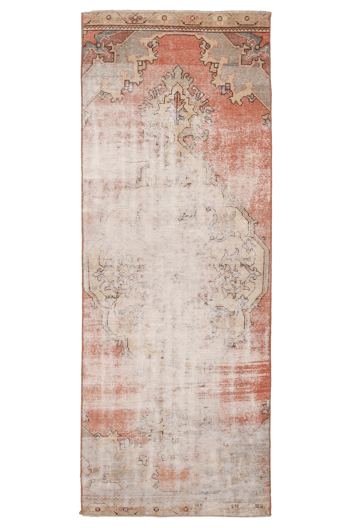Vintage Nevşehir Turkish Runner Rug 1x3 ft — Beige & Orange Distressed