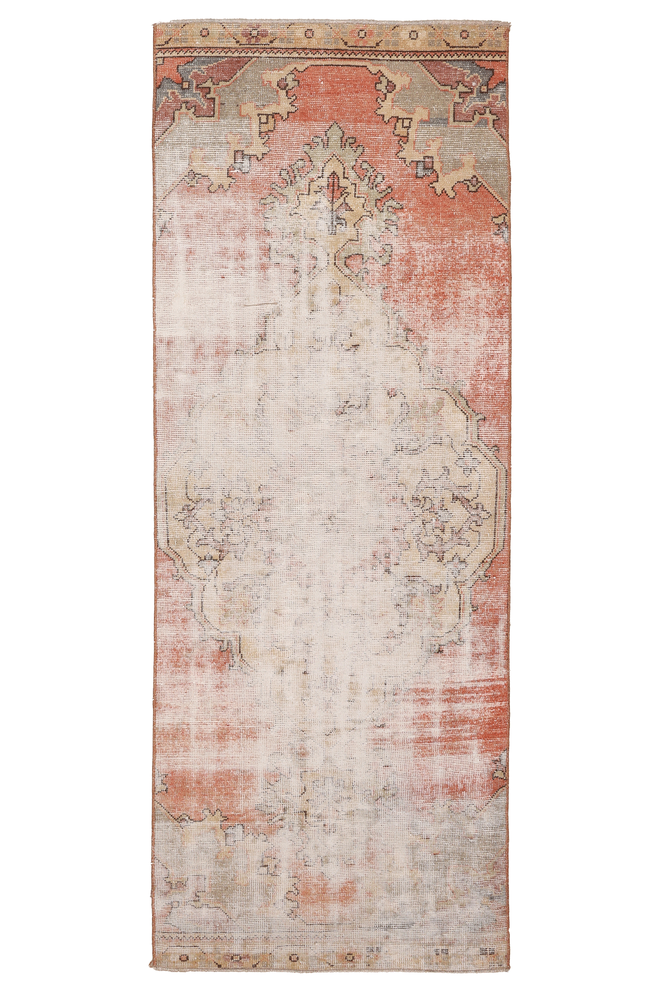Vintage Nevşehir Turkish Runner Rug 1x3 ft — Beige & Orange Distressed