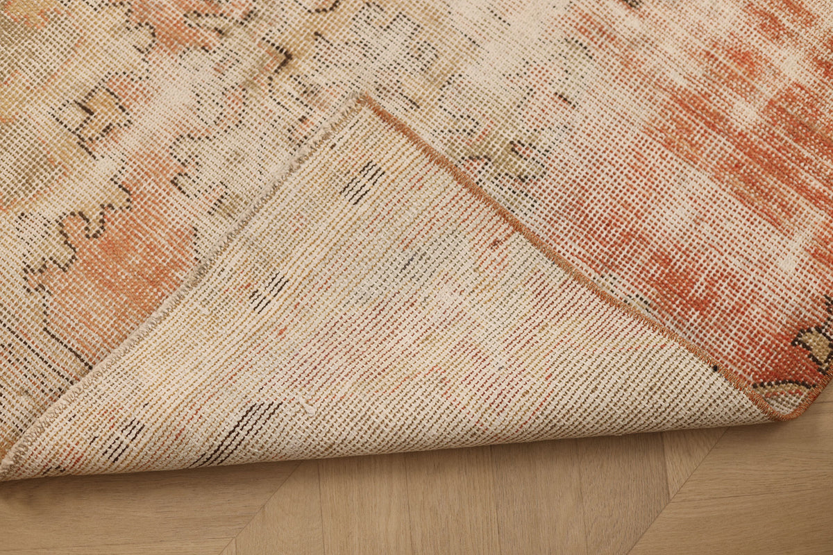 Vintage Nevşehir Turkish Runner Rug 1x3 ft — Beige & Orange Distressed