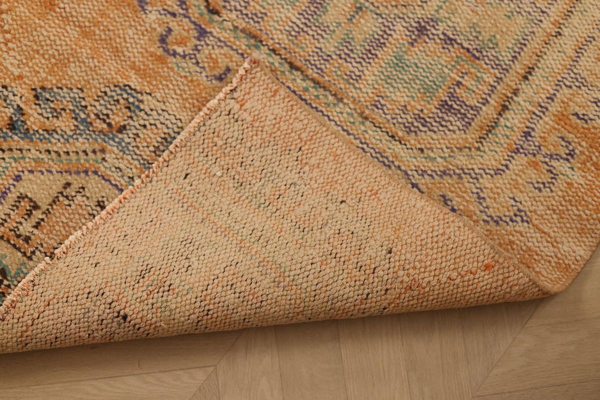 Vintage Konya Turkish Runner Rug 2x9 ft — Orange & Blue Distressed