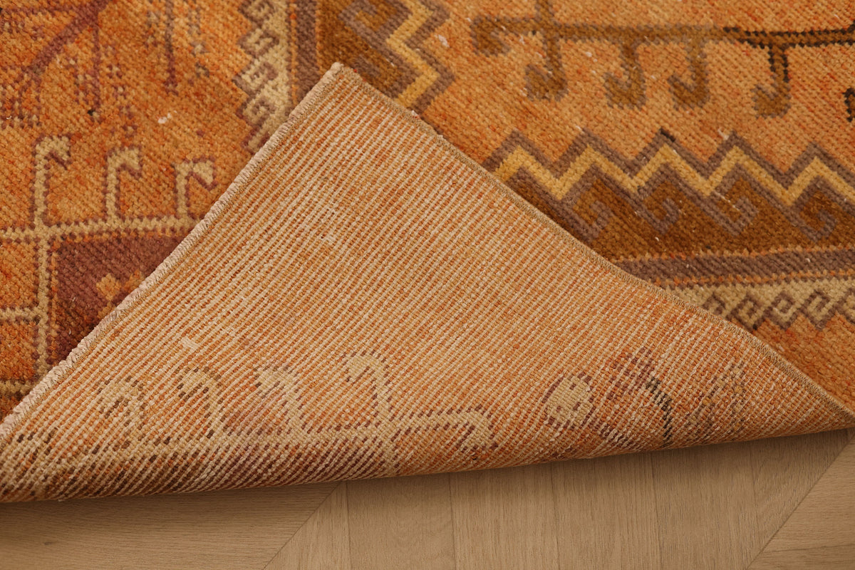 Vintage Malatya Turkish Runner Rug 2x9 ft — Orange & Brown Geometric