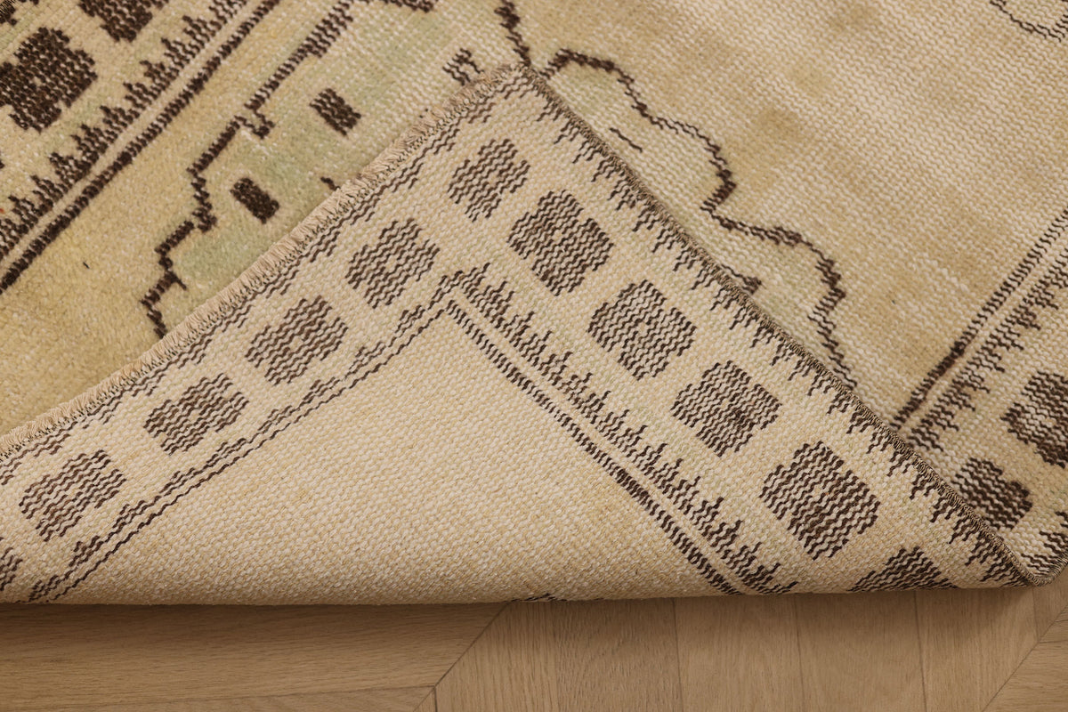 Vintage Manisa Turkish Runner Rug 2x11 ft — Beige & Brown Floral
