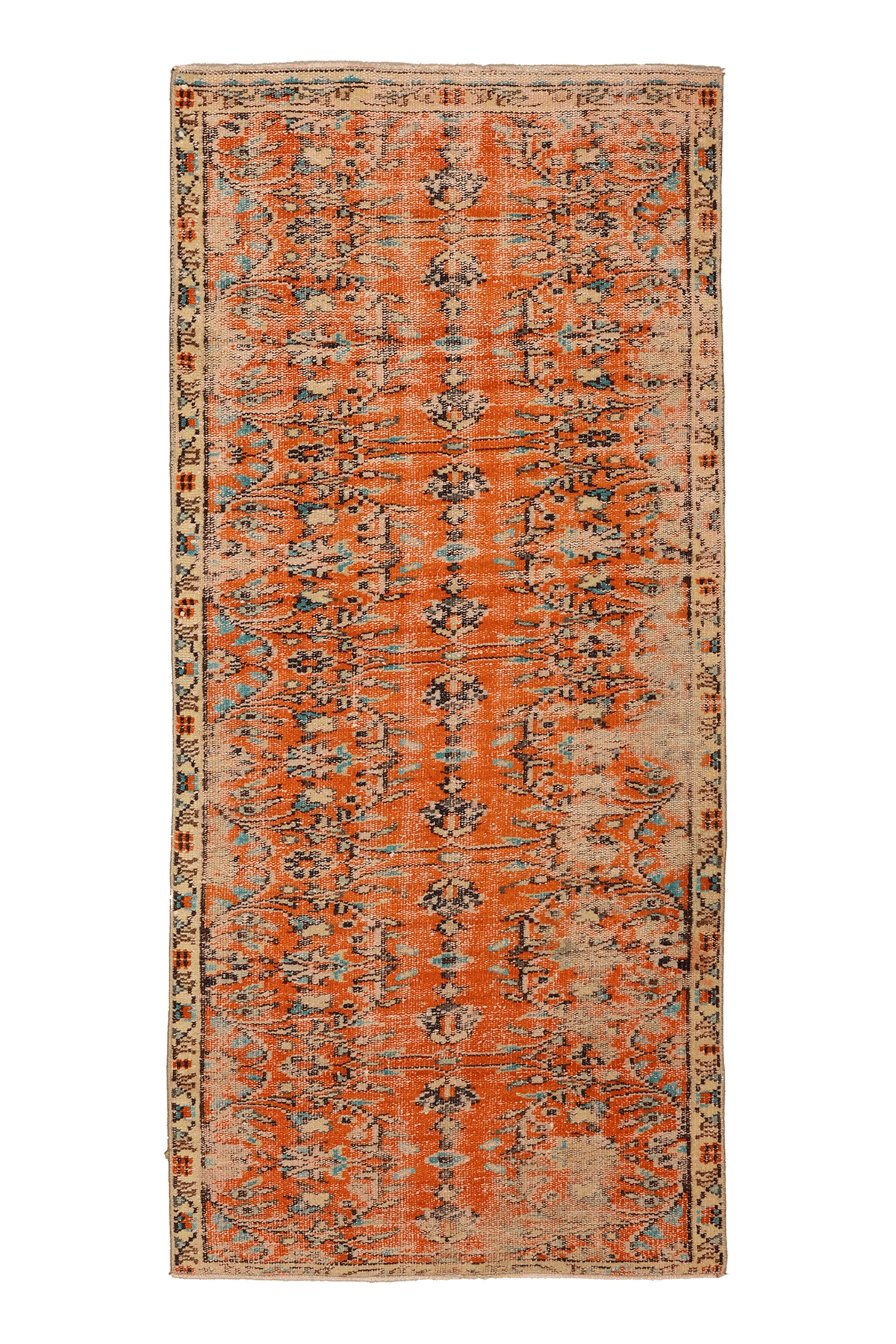 Vintage Manisa Turkish Runner Rug 3x6 ft — Orange & Blue Floral
