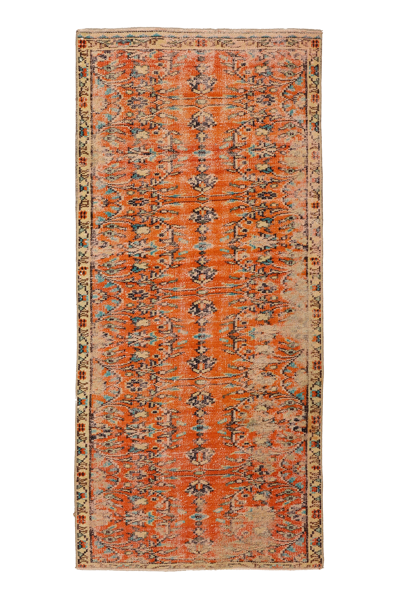 Vintage Manisa Turkish Runner Rug 3x6 ft — Orange & Blue Floral