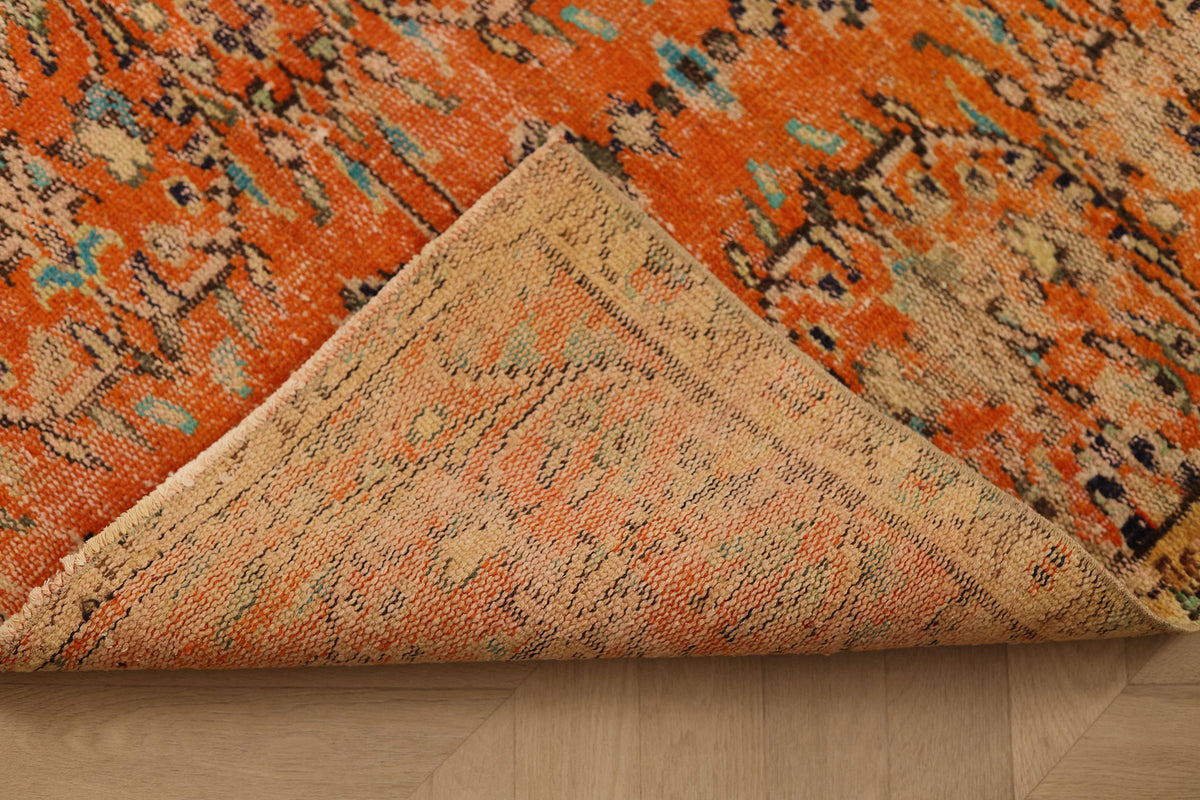 Vintage Manisa Turkish Runner Rug 3x6 ft — Orange & Blue Floral