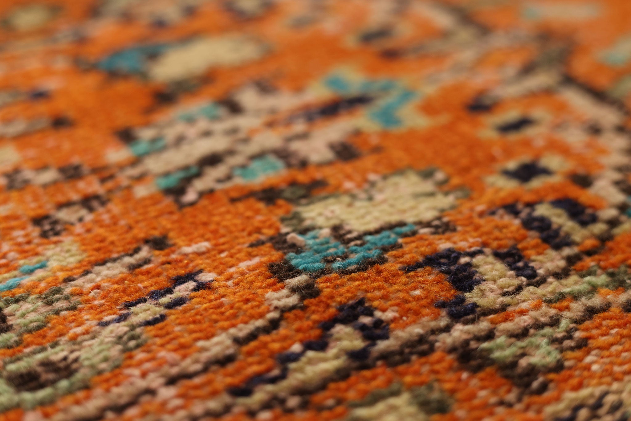 Vintage Manisa Turkish Runner Rug 3x6 ft — Orange & Blue Floral