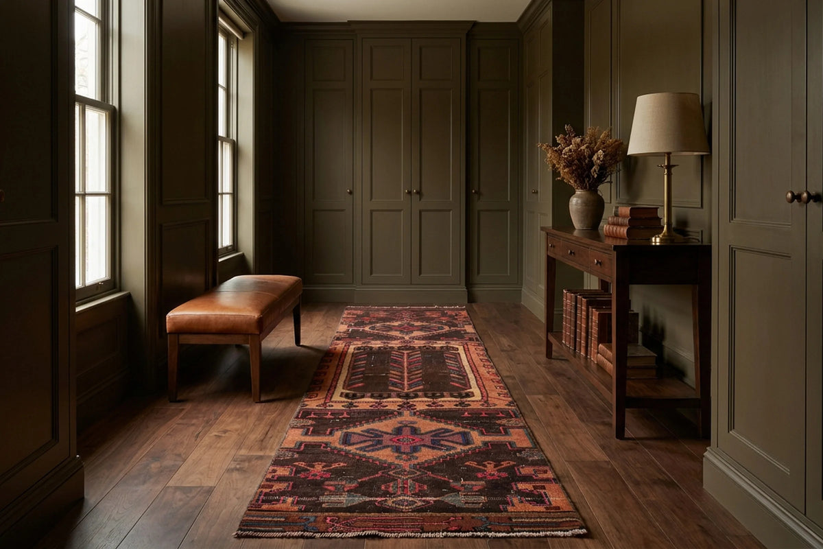 Persian Style Runner Rug in a styled room