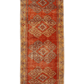 Vintage Malatya Turkish Runner Rug 2x7 ft — Orange & Beige Geometric