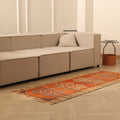 Vintage Malatya Turkish Runner Rug 2x7 ft — Orange & Beige Geometric