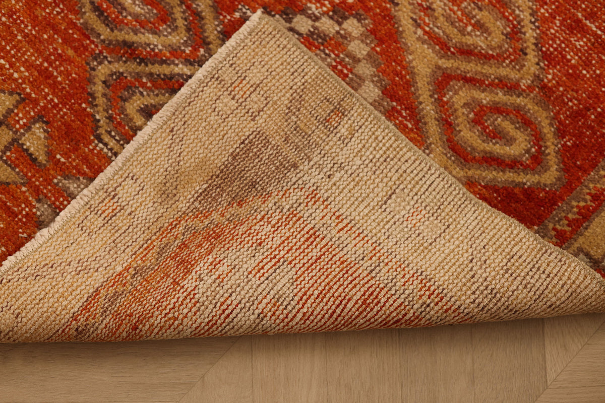 Vintage Malatya Turkish Runner Rug 2x7 ft — Orange & Beige Geometric