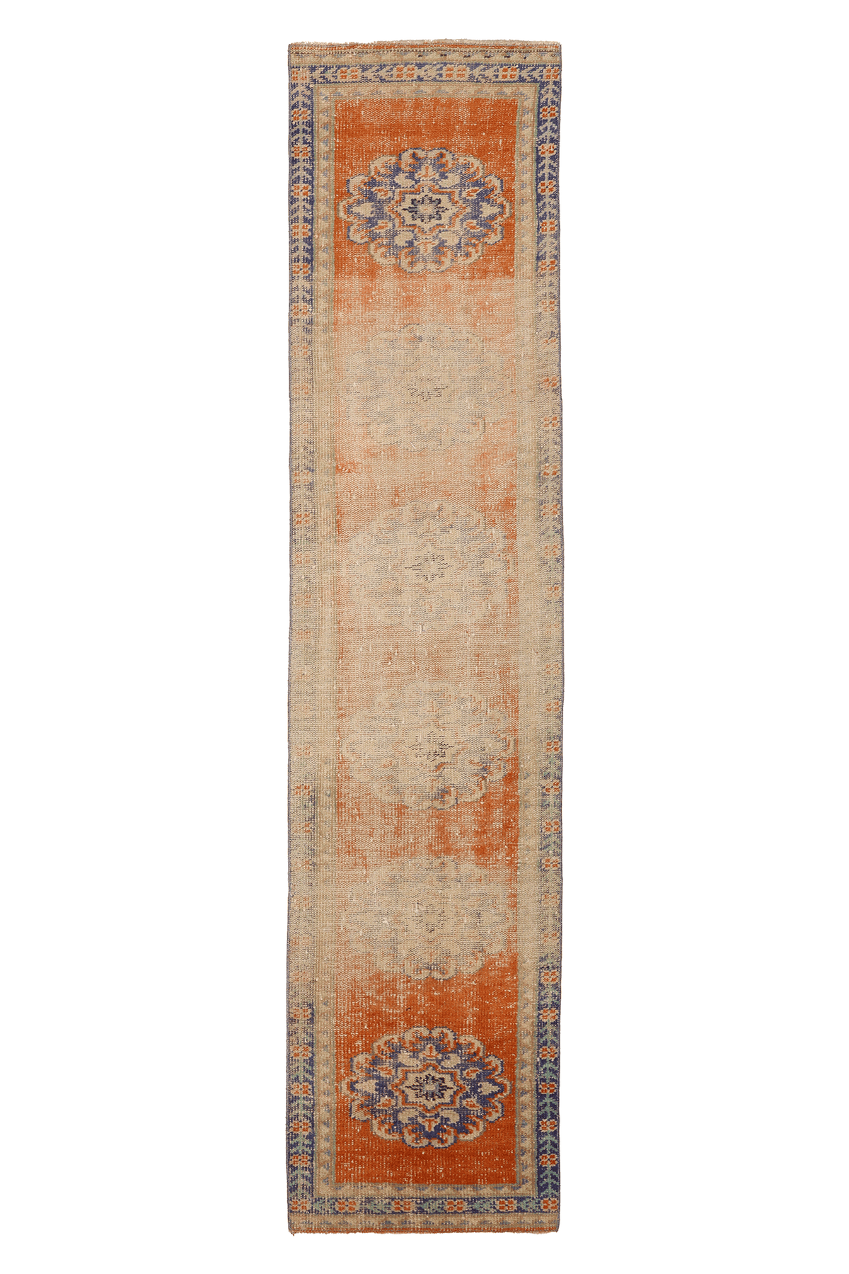 Vintage Manisa Turkish Runner Rug 2x10 ft — Orange & Beige Floral (No. 29454)