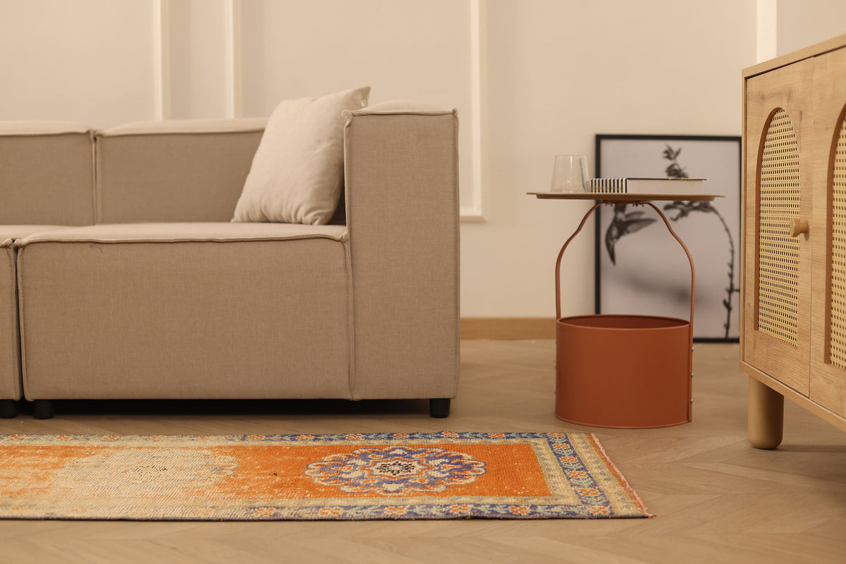 Vintage Manisa Turkish Runner Rug 2x10 ft — Orange & Beige Floral (No. 29454)