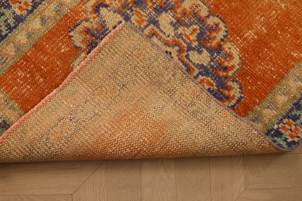 Vintage Manisa Turkish Runner Rug 2x10 ft — Orange & Beige Floral (No. 29454)