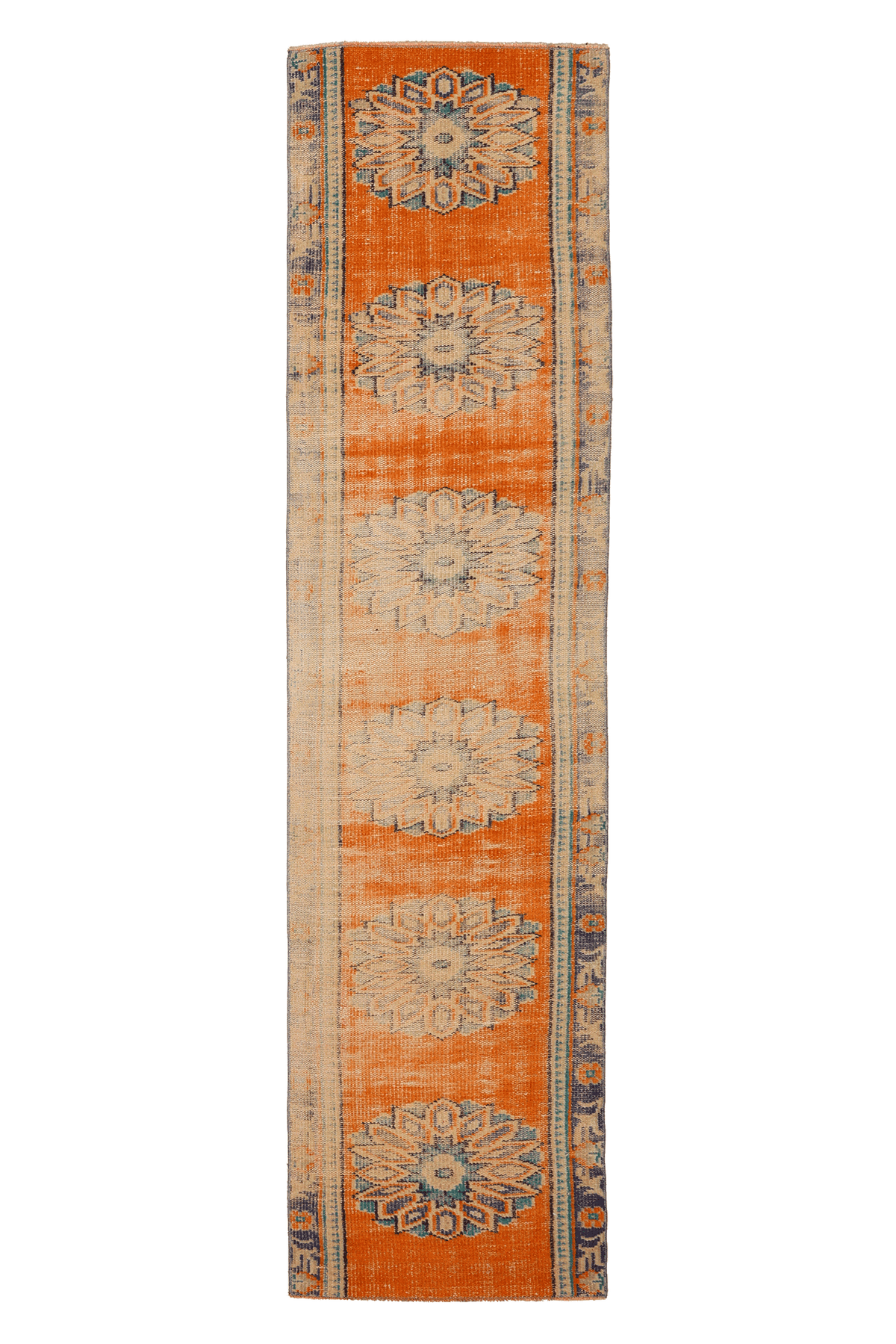 Vintage Manisa Turkish Runner Rug 2x9 ft — Orange & Beige Floral