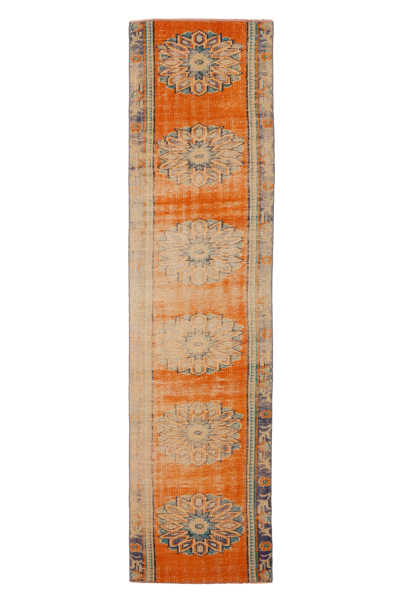 Vintage Manisa Turkish Runner Rug 2x9 ft — Orange & Beige Floral
