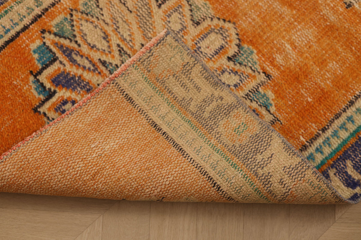 Vintage Manisa Turkish Runner Rug 2x9 ft — Orange & Beige Floral