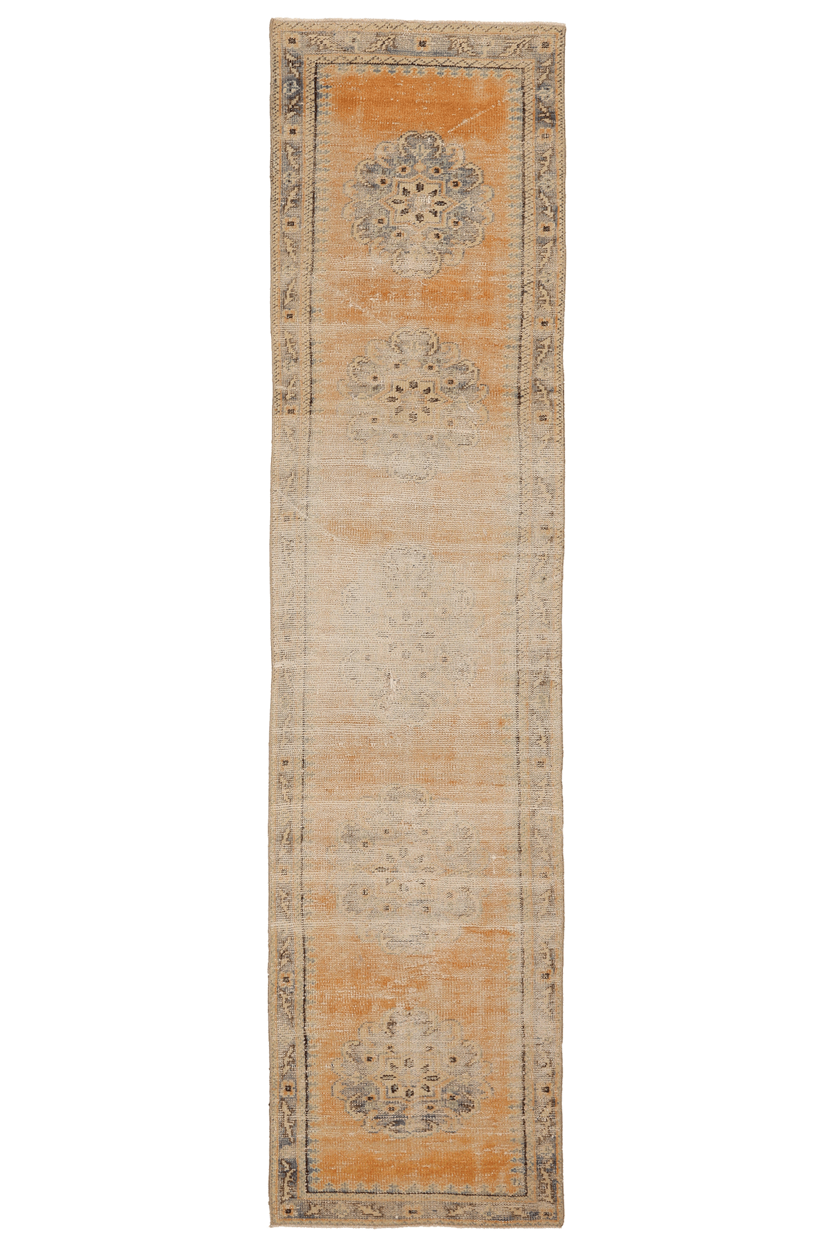Vintage Manisa Turkish Runner Rug 2x10 ft — Orange & Beige Floral