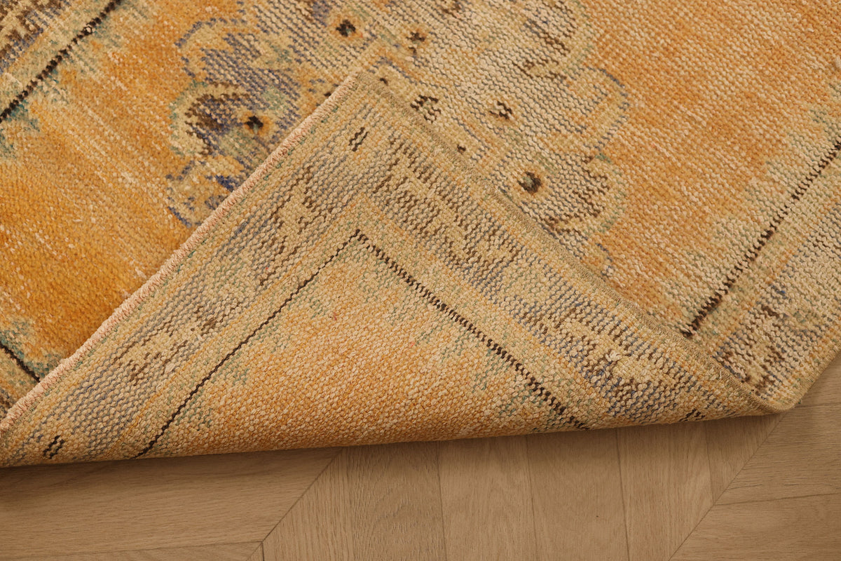 Vintage Manisa Turkish Runner Rug 2x10 ft — Orange & Beige Floral