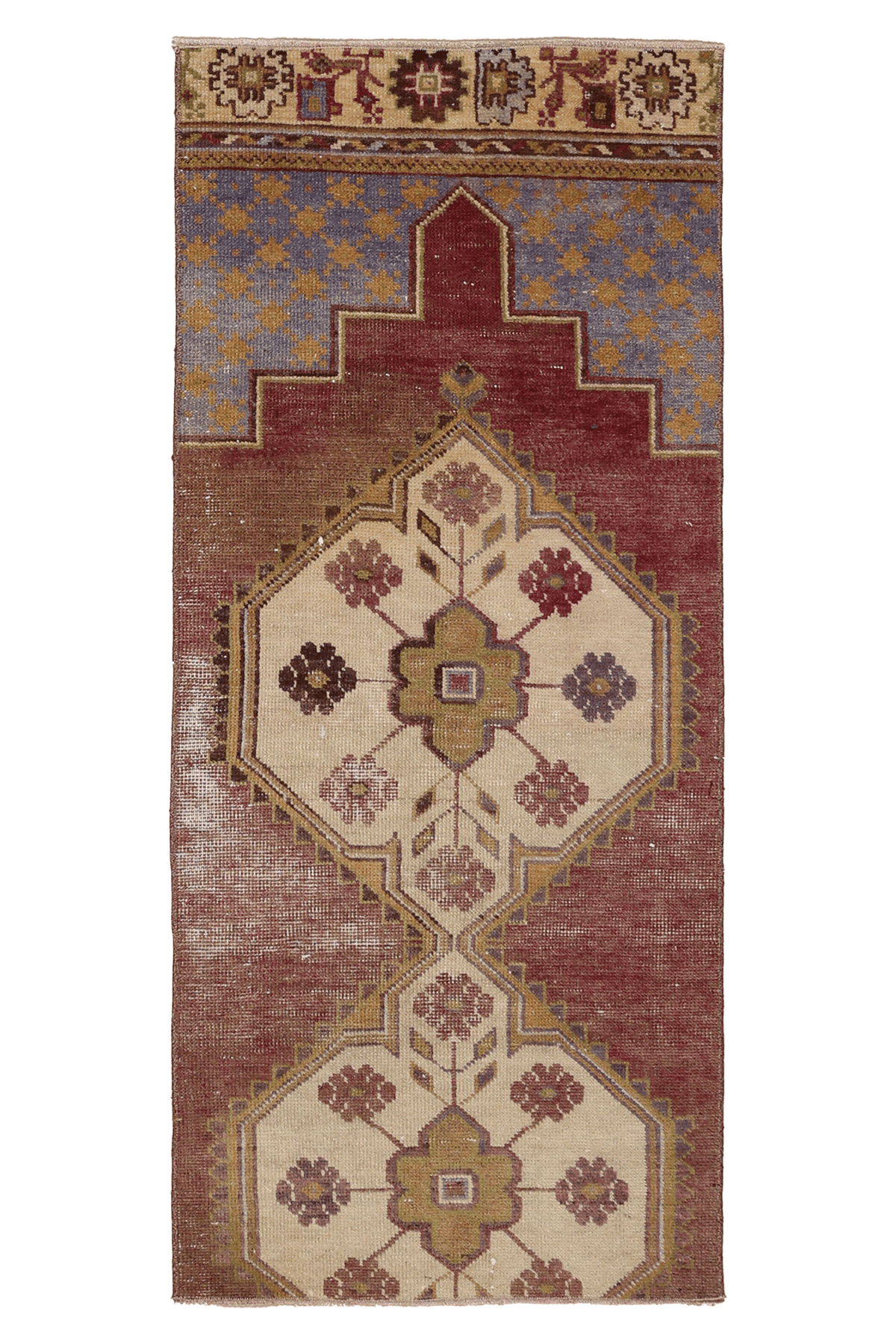 Vintage Niğde Turkish Runner Rug 2x5 ft — Red & Beige Floral