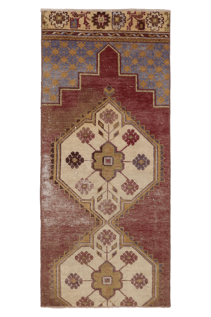 Vintage Niğde Turkish Runner Rug 2x5 ft — Red & Beige Floral