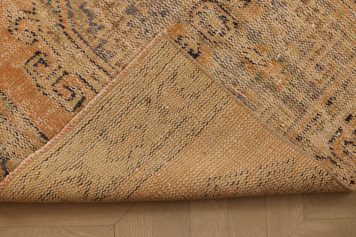 Vintage Manisa Turkish Runner Rug 2x11 ft — Orange & Beige Geometric