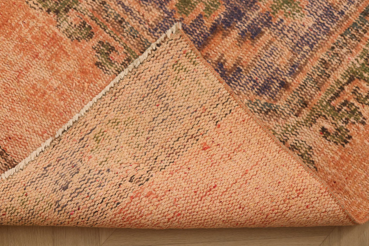 Vintage Konya Turkish Runner Rug 3x12 ft — Orange & Blue Geometric