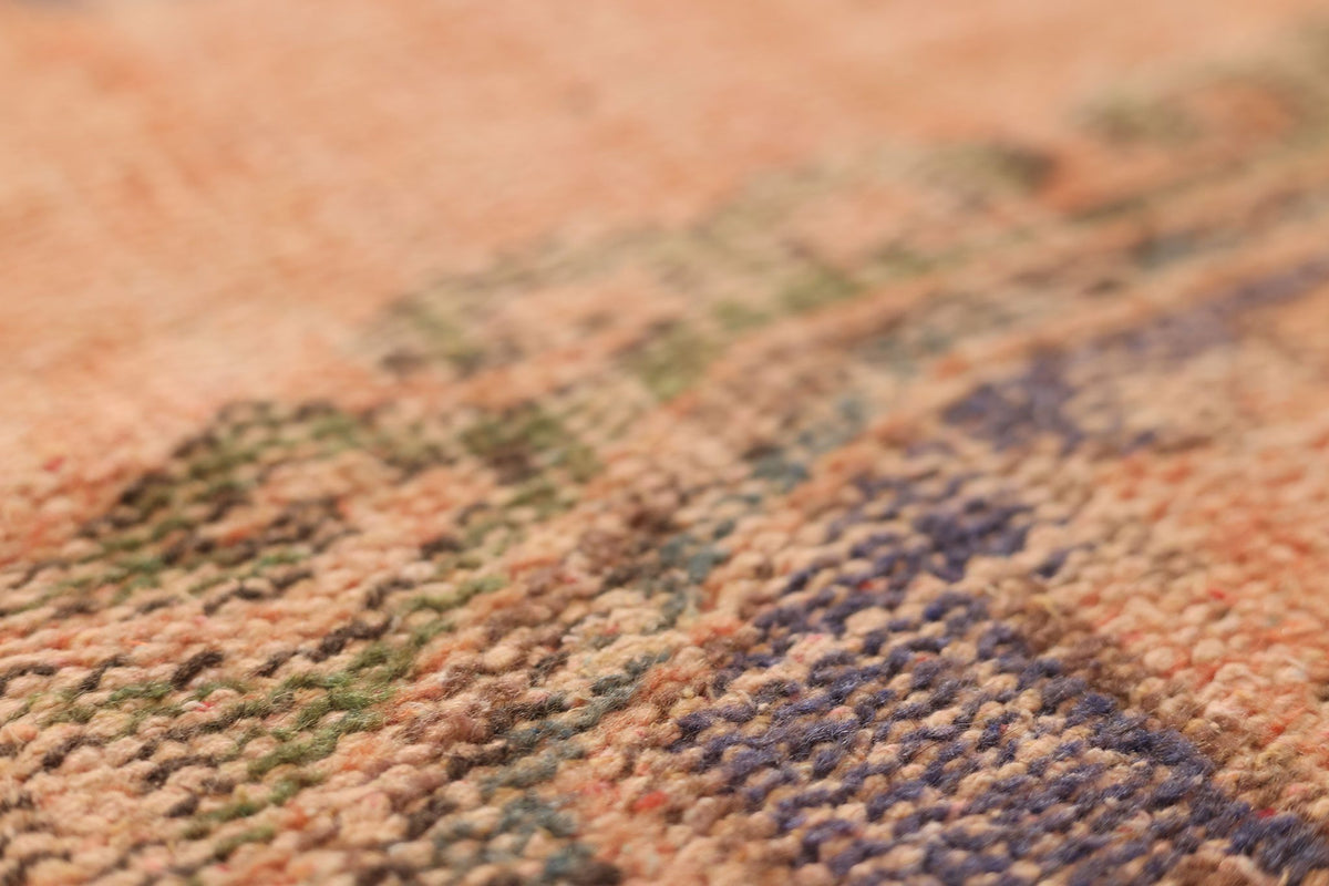 Vintage Konya Turkish Runner Rug 3x12 ft — Orange & Blue Geometric