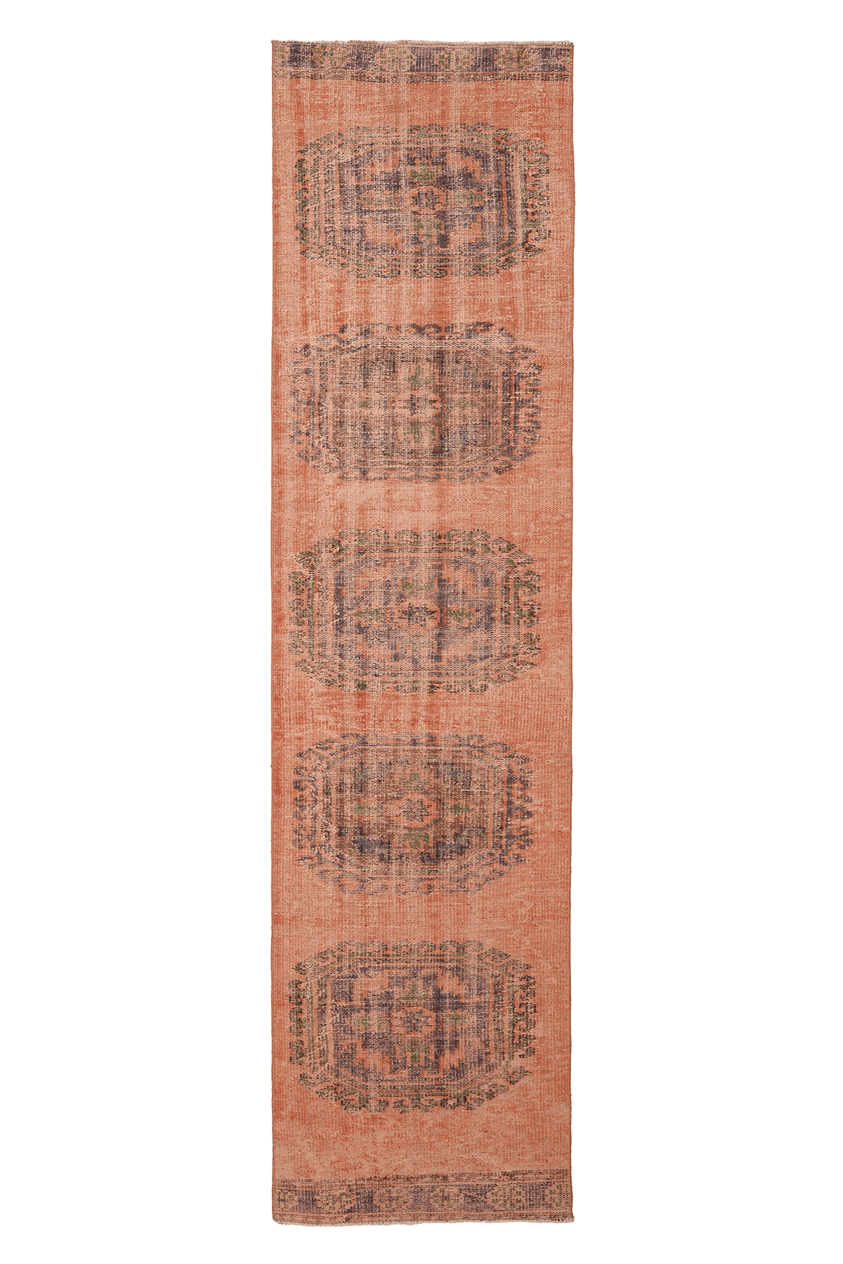 Vintage Konya Turkish Runner Rug 3x12 ft — Orange & Blue Geometric