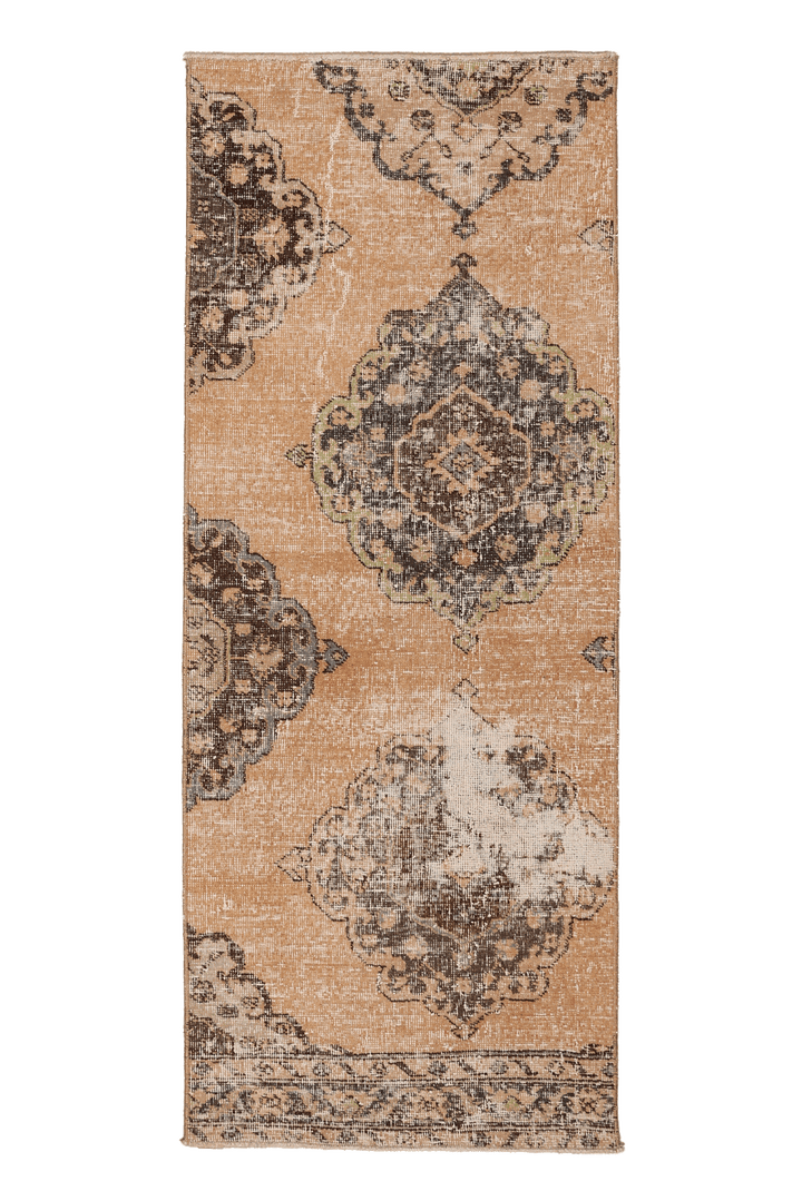 Vintage Konya Turkish Runner Rug 2x6 ft — Orange & Brown Floral