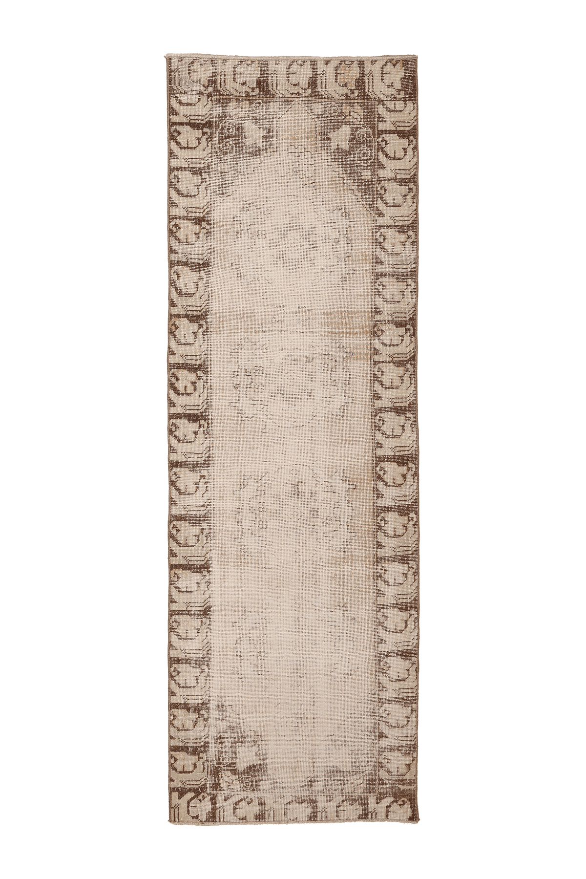 Vintage Nevşehir Turkish Runner Rug 3x9 ft — Beige & Brown Floral