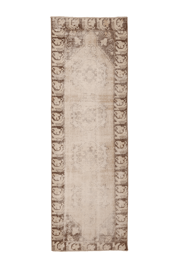 Vintage Nevşehir Turkish Runner Rug 3x9 ft — Beige & Brown Floral