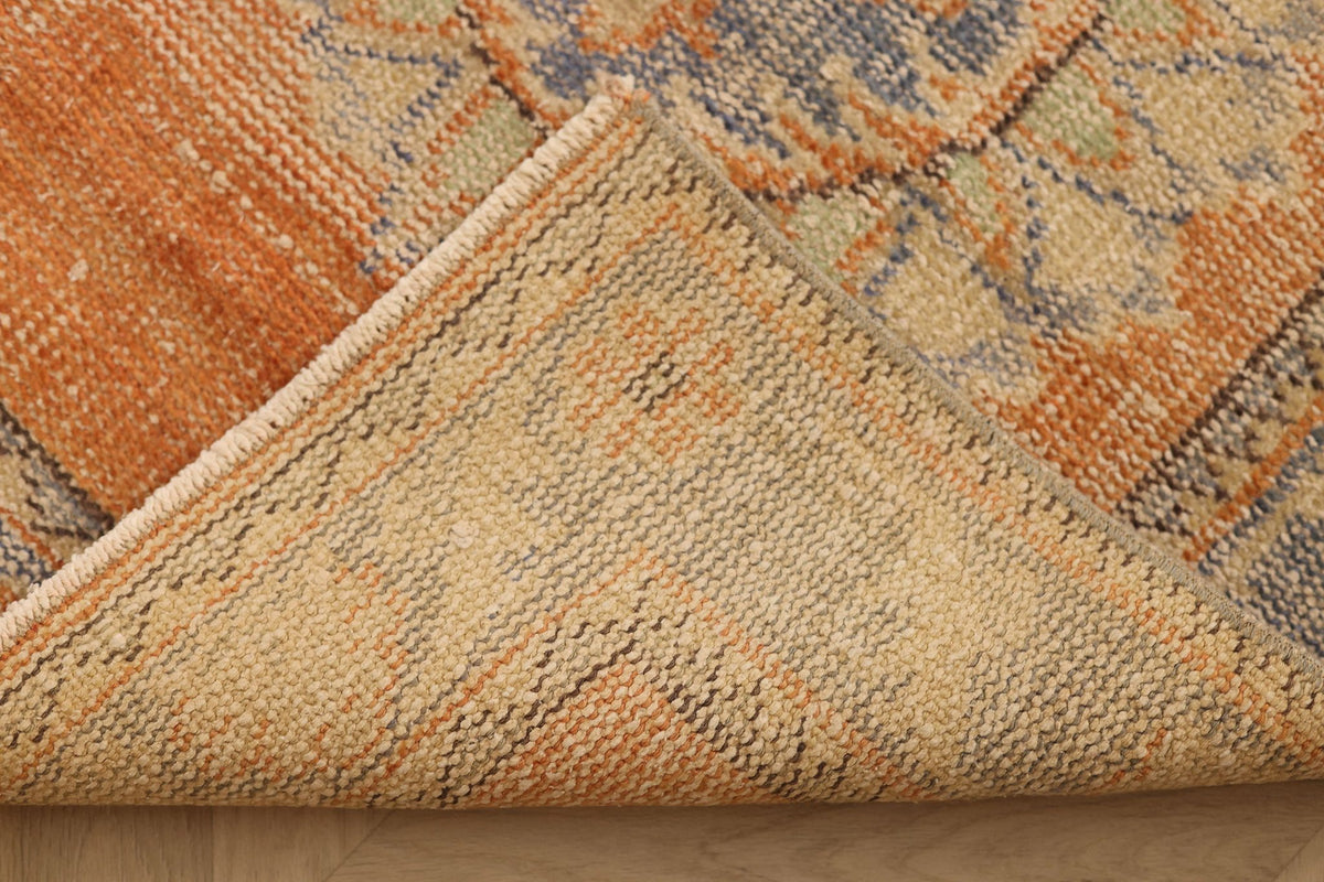 Vintage Manisa Turkish Runner Rug 3x10 ft — Orange & Blue Floral