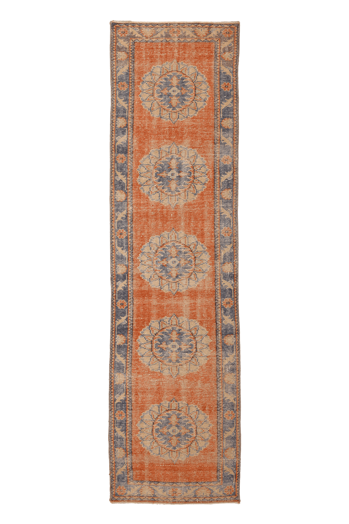 Vintage Manisa Turkish Runner Rug 3x10 ft — Orange & Blue Floral
