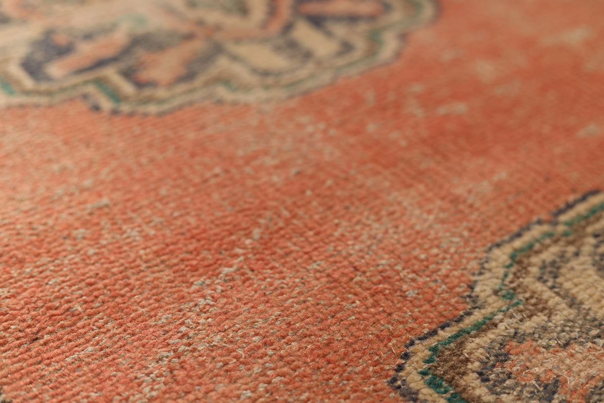 Vintage Manisa Turkish Runner Rug 2x9 ft — Orange & Blue Geometric